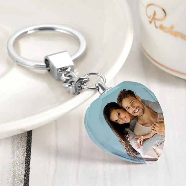 Porte-clés photo personnalisé Porte-clés en cristal en forme de cœur pour couple