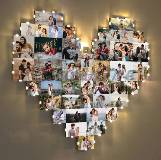 Lampada collage fotografico a forma di cuore personalizzata