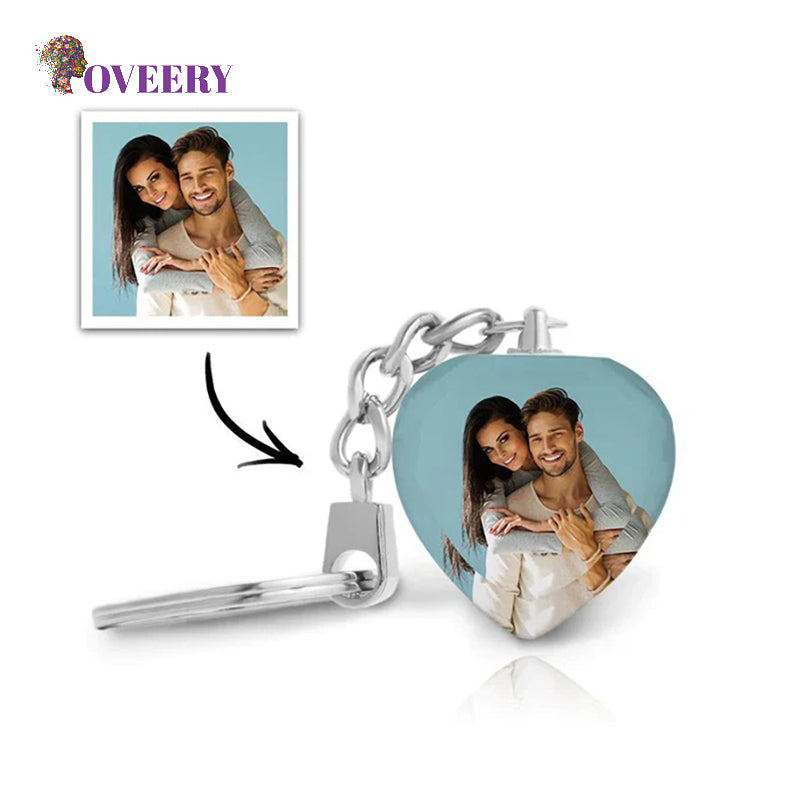 Porte-clés photo personnalisé Porte-clés en cristal en forme de cœur pour couple