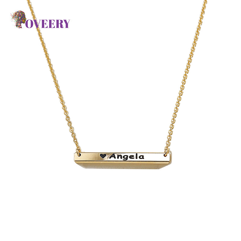 14K gold wrapped one word square engraved customized letter necklace