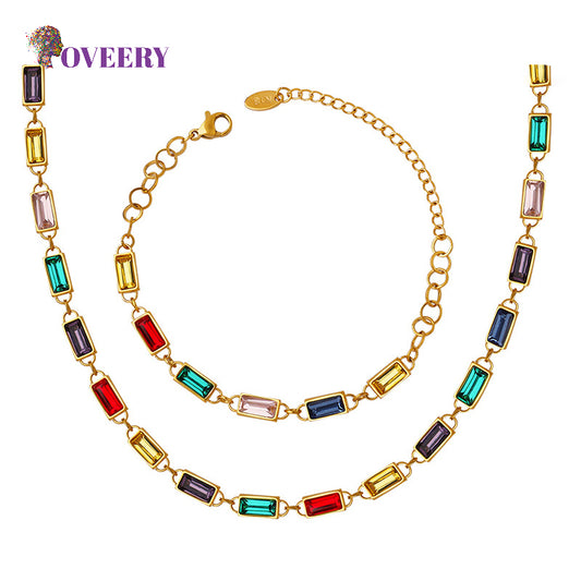 Collier/bracelet/bracelet de cheville en or 18 carats avec pierres précieuses arc-en-ciel