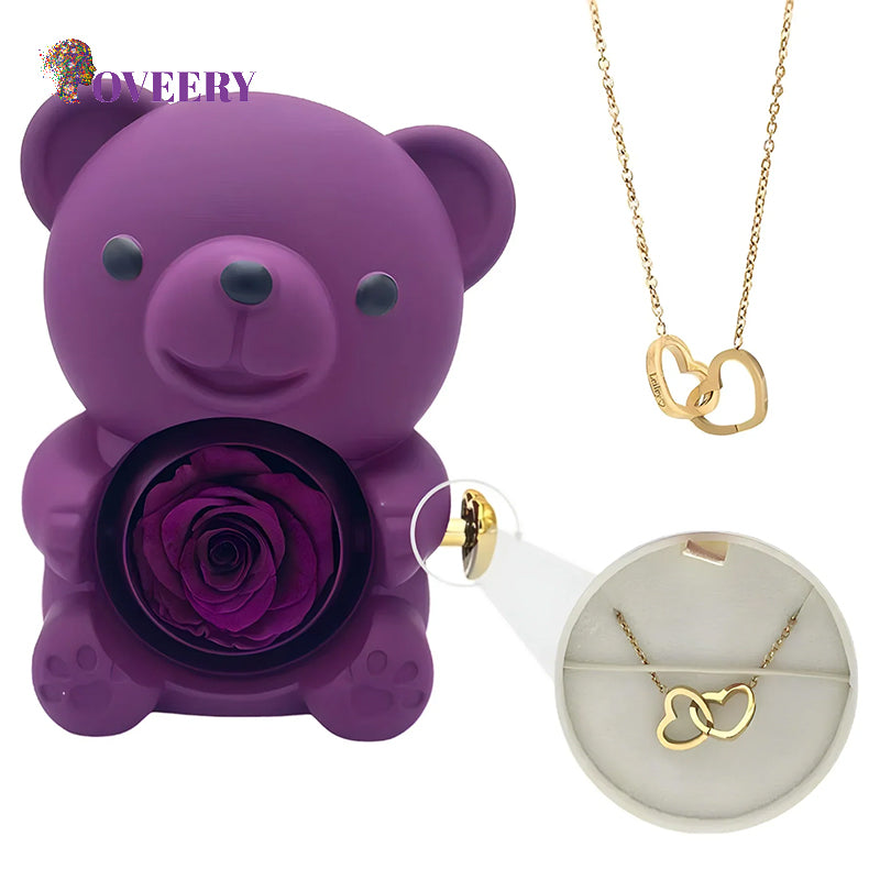 Double Heart Engraved Necklace & Eternal Bear Box