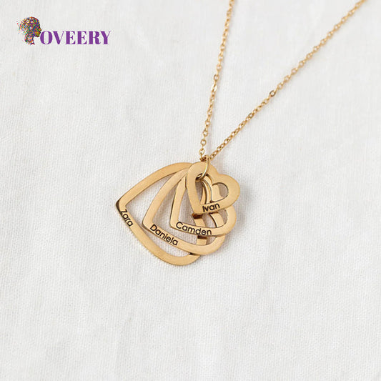 Stacked Hearts Name Necklace in 18K Gold Plating