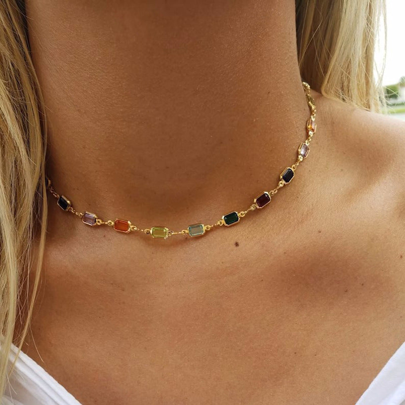 Collana/braccialetto/caviglia in oro 18 carati con pietra preziosa arcobaleno