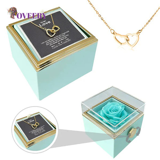 Double Heart Engraved Necklace & Eternal Rose Box