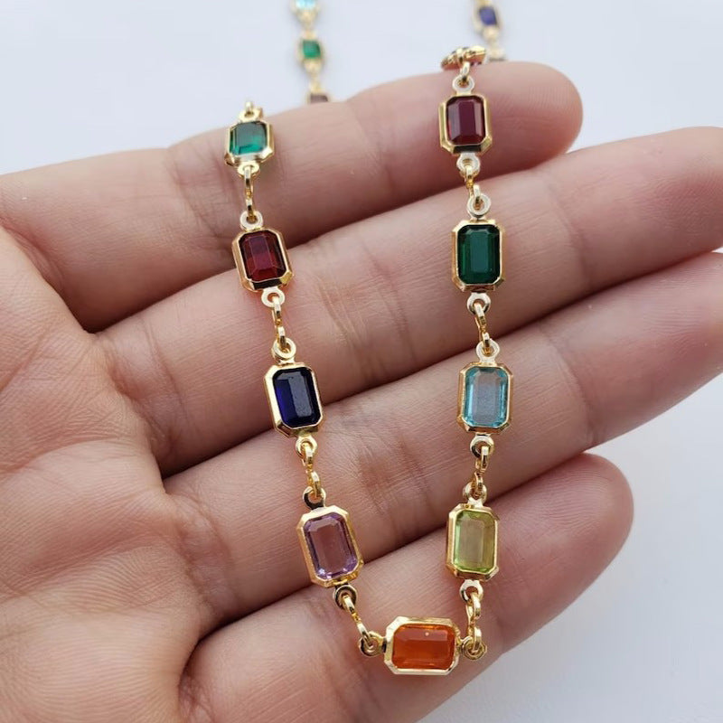 Rainbow Gemstone 18KT Gold Necklace/Bracelet/Anklet