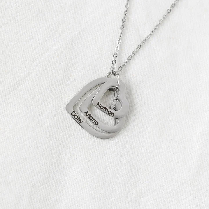 Stacked Hearts Name Necklace in 18K Gold Plating