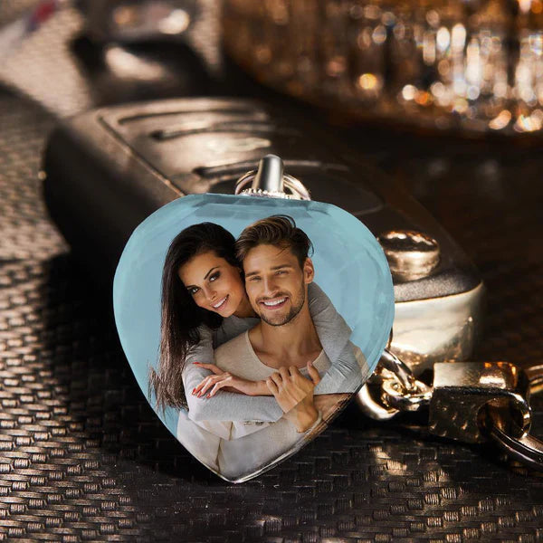 Porte-clés photo personnalisé Porte-clés en cristal en forme de cœur pour couple