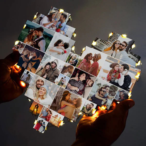 Lampada collage fotografico a forma di cuore personalizzata