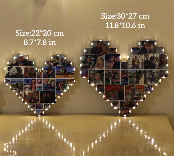 Lampada collage fotografico a forma di cuore personalizzata