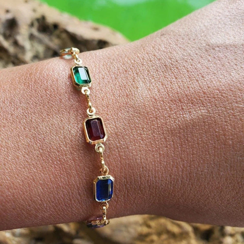 Rainbow Gemstone 18KT Gold Necklace/Bracelet/Anklet