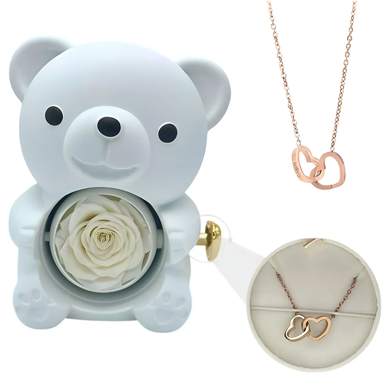 Double Heart Engraved Necklace & Eternal Bear Box