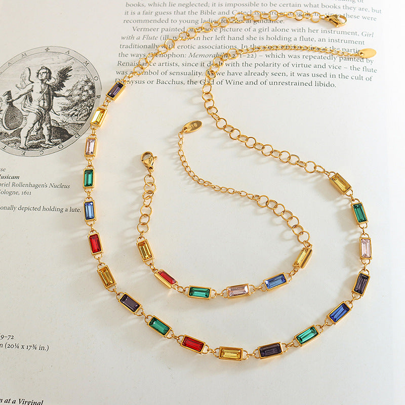 Rainbow Gemstone 18KT Gold Necklace/Bracelet/Anklet