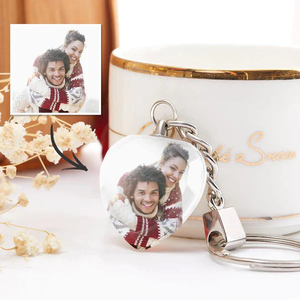 Porte-clés photo personnalisé Porte-clés en cristal en forme de cœur pour couple