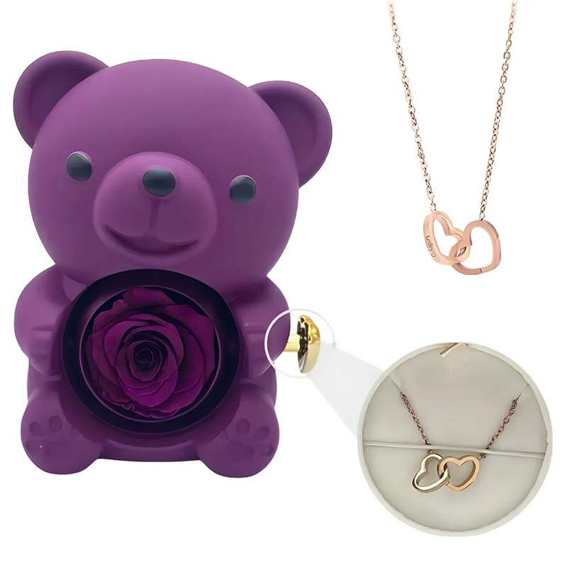 Double Heart Engraved Necklace & Eternal Bear Box