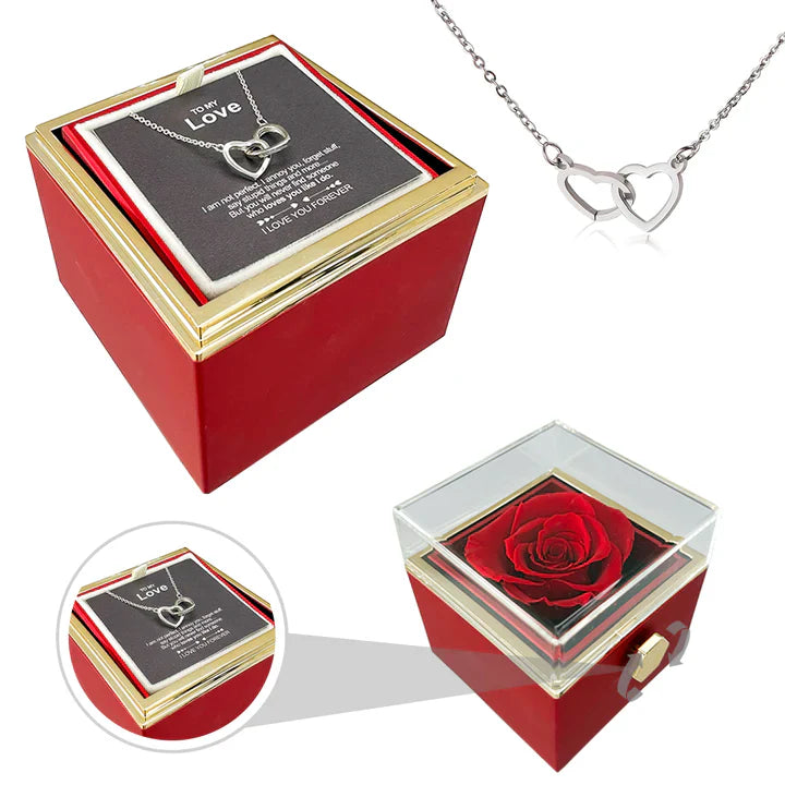 Double Heart Engraved Necklace & Eternal Rose Box