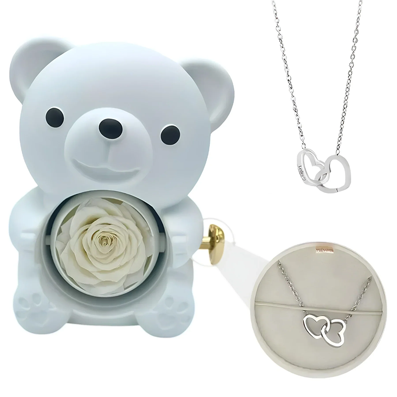 Double Heart Engraved Necklace & Eternal Bear Box