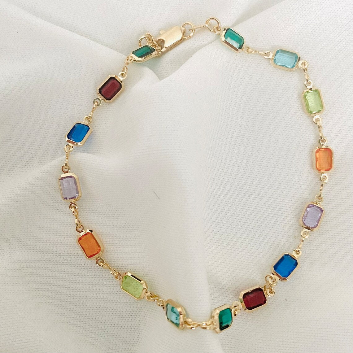 Rainbow Gemstone 18KT Gold Necklace/Bracelet/Anklet